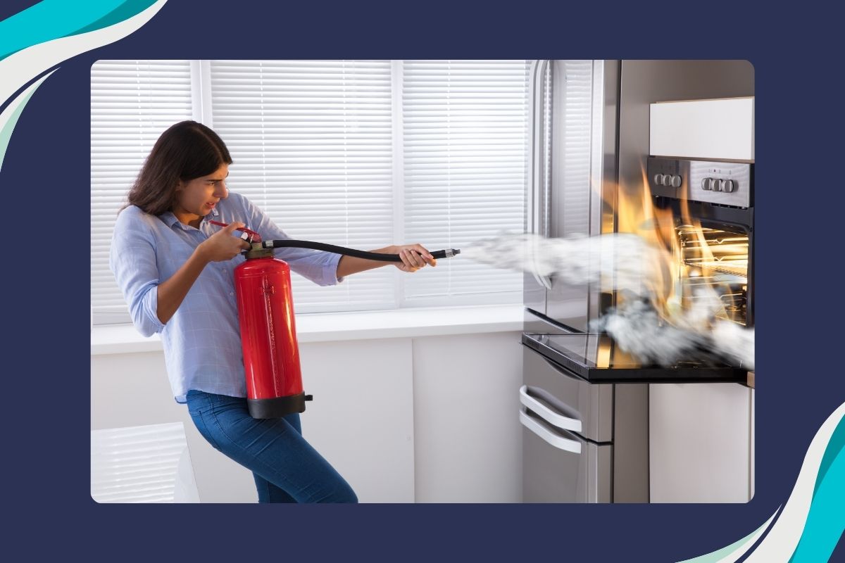 woman putting fire out