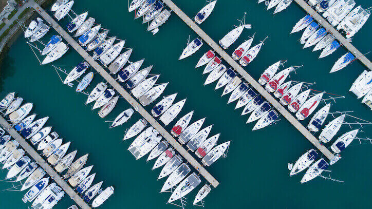 A drone view of a marina