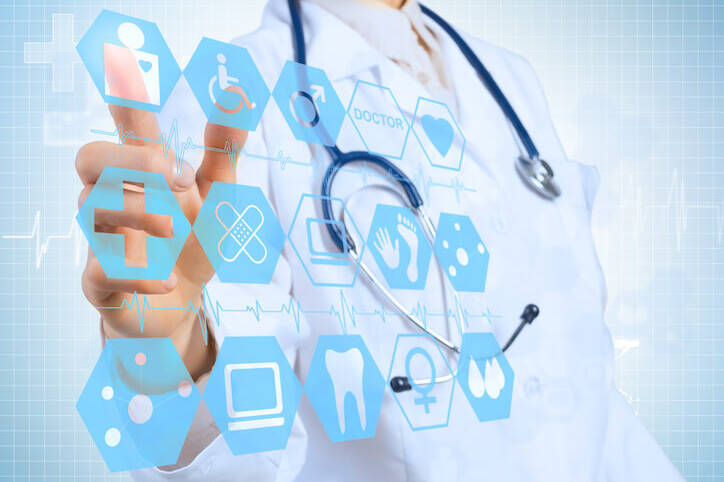 female doctor with digital health related icons